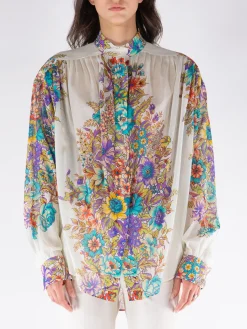 ETRO Camicie<CAMICIA IN COTONE CON STAMPA Azzurro, Bianco, Giallo, Verde, Viola