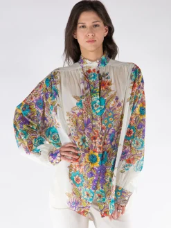 ETRO Camicie<CAMICIA IN COTONE CON STAMPA Azzurro, Bianco, Giallo, Verde, Viola