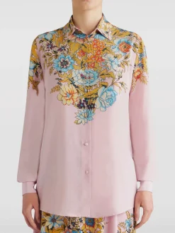 ETRO Camicie<CAMICIA IN CRÊPE DE CHINE CON STAMPA PIAZZATA Arancione, Azzurro, Rosa, Rosso