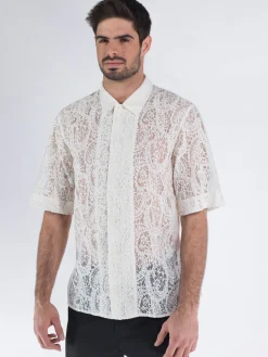 COVERT Camicie<CAMICIA IN PIZZO COTONE E POLIESTERE Bianco