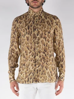 TOM FORD Camicie<CAMICIA IN SETA CON STAMPA ALL-OVER Marrone, Nero