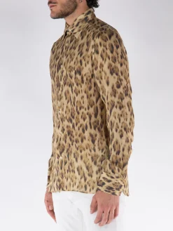 TOM FORD Camicie<CAMICIA IN SETA CON STAMPA ALL-OVER Marrone, Nero