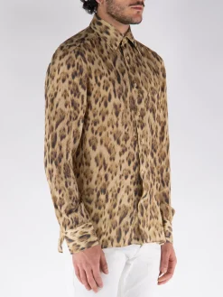 TOM FORD Camicie<CAMICIA IN SETA CON STAMPA ALL-OVER Marrone, Nero