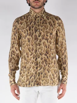 TOM FORD Camicie<CAMICIA IN SETA CON STAMPA ALL-OVER Marrone, Nero
