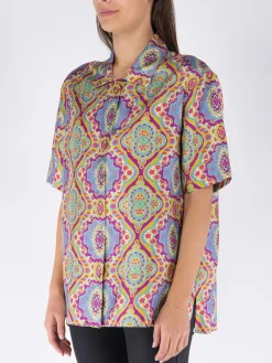 ETRO Camicie<CAMICIA IN SETA STAMPATA Multicolor