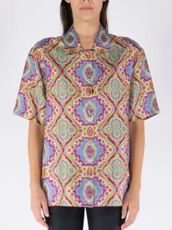 ETRO Camicie<CAMICIA IN SETA STAMPATA Multicolor