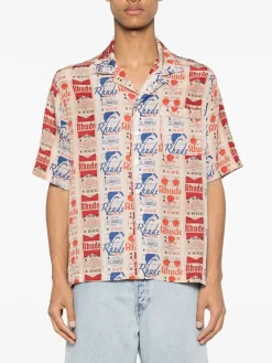 RHUDE Camicie<CAMICIA IN SETA VOYAGE DE Arancione, Bianco, Blu, Nero, Rosso