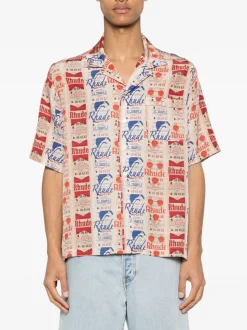 RHUDE Camicie<CAMICIA IN SETA VOYAGE DE Arancione, Bianco, Blu, Nero, Rosso