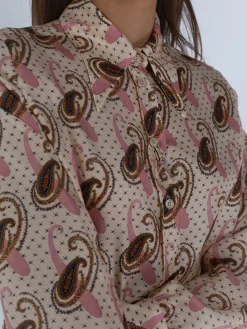 ETRO Camicie<CAMICIA IN TWILL DI SETA PAISLEY Arancione, Bianco, Nero, Rosa