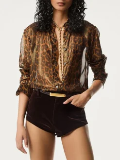 TOM FORD Camicie<CAMICIA LAMINATED LEOPARD Marrone