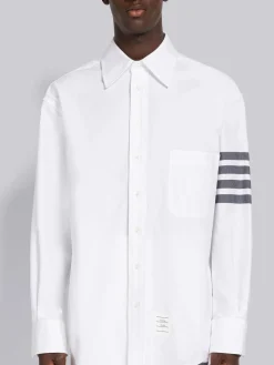 THOM BROWNE Camicie<CAMICIA OVERSIZED LONG SLEEVE BUTTON Bianco, Grigio