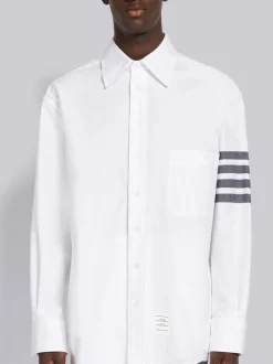 THOM BROWNE Camicie<CAMICIA OVERSIZED LONG SLEEVE BUTTON Bianco, Grigio