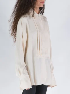 JIL SANDER Camicie<CAMICIA PLISSETTATA Bianco