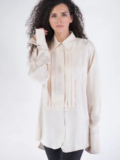 JIL SANDER Camicie<CAMICIA PLISSETTATA Bianco