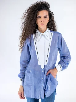 WALES BONNER Camicie<CAMICIA RIVER Bianco, Blu