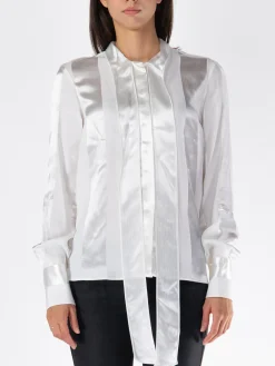 STELLA MCCARTNEY Camicie<CAMICIA SATIN CON PAPILLON Bianco