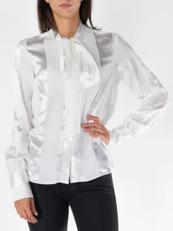 STELLA MCCARTNEY Camicie<CAMICIA SATIN CON PAPILLON Bianco