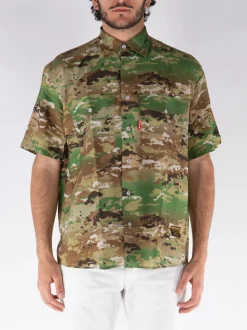 FUCT. Camicie<CAMICIA SHORTSLEEVE WORKWEAR CAMOUFLAGE Marrone, Verde
