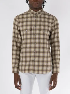 TOM FORD Camicie<CAMICIA WESTERN DEGRADE OVERCHECK Beige, Bianco, Grigio