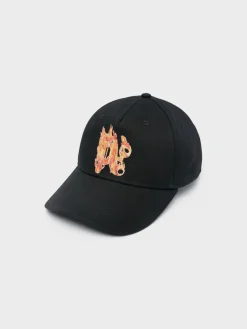 PALM ANGELS Cappelli<CAPPELLO BURNING MONOGRAM Giallo, Nero
