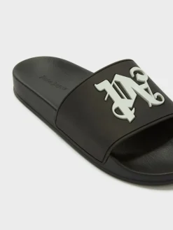 PALM ANGELS Sandali<CIABATTA MONOGRAM Bianco, Nero