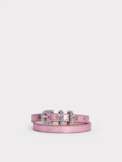 BY FAR Cinture<CINTURA KAT PINK METALLIC LEATHER Rosa