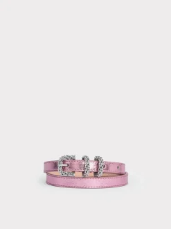 BY FAR Cinture<CINTURA KAT PINK METALLIC LEATHER Rosa