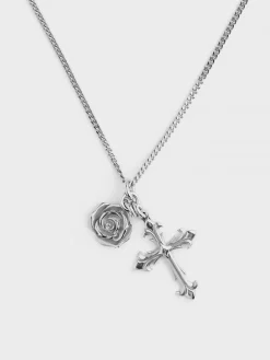 EMANUELE BICOCCHI Collane<COLLANA CROSS + ROSE NECKLACE Grigio