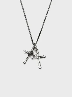 EMANUELE BICOCCHI Collane<COLLANA DOPPIA CROCE SMALL SKULL Grigio