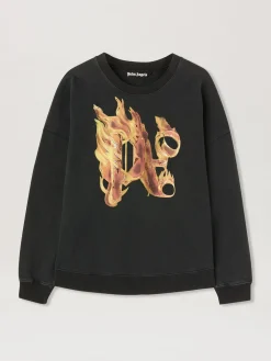 PALM ANGELS Felpe<FELPA BURNING MONOGRAM Giallo, Nero