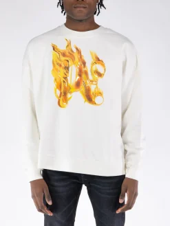 PALM ANGELS Felpe<FELPA BURNING MONOGRAM Bianco, Giallo