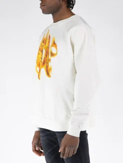 PALM ANGELS Felpe<FELPA BURNING MONOGRAM Bianco, Giallo