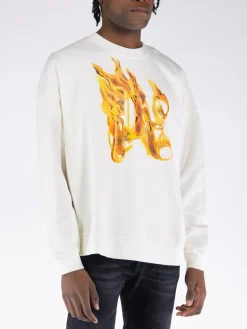 PALM ANGELS Felpe<FELPA BURNING MONOGRAM Bianco, Giallo