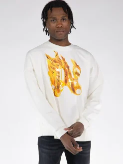 PALM ANGELS Felpe<FELPA BURNING MONOGRAM Bianco, Giallo