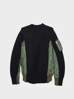 SACAI Felpe<FELPA CREWNECK SPONGE SWEAT X NYLON TWILL Nero, Verde