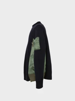 SACAI Felpe<FELPA CREWNECK SPONGE SWEAT X NYLON TWILL Nero, Verde