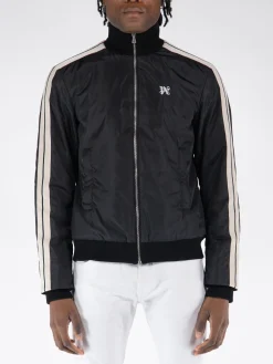 PALM ANGELS Felpe<FELPA FULL ZIP SPORTIVA MONOGRAM Beige, Nero