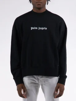PALM ANGELS Felpe<FELPA GIROCOLLO CON STAMPA LOGO Nero