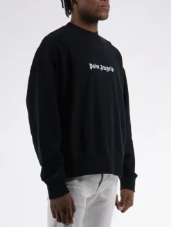 PALM ANGELS Felpe<FELPA GIROCOLLO CON STAMPA LOGO Nero