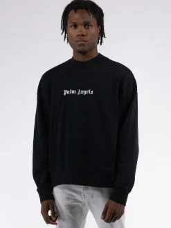 PALM ANGELS Felpe<FELPA GIROCOLLO CON STAMPA LOGO Nero