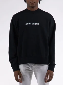 PALM ANGELS Felpe<FELPA GIROCOLLO CON STAMPA LOGO Nero