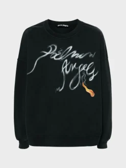 PALM ANGELS Felpe<FELPA GIROCOLLO FOGGY Bianco, Nero