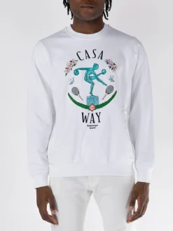 CASABLANCA Felpe<FELPA GIROCOLLO STATUE EN MARBRE EMBROIDERED Bianco, Nero, Verde