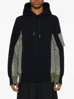 SACAI Felpe<FELPA HOODIE CON INSERTI Nero, Verde