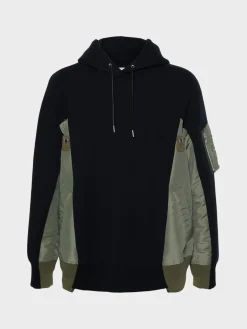 SACAI Felpe<FELPA HOODIE CON INSERTI Nero, Verde
