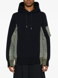 SACAI Felpe<FELPA HOODIE CON INSERTI Nero, Verde