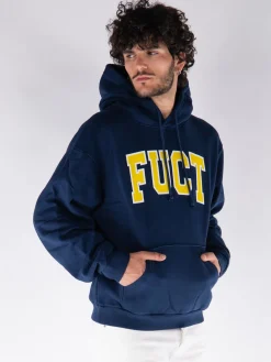 FUCT. Felpe<FELPA HOODIE CON LOGO STAMPATO Blu, Giallo