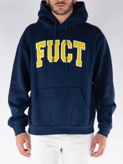 FUCT. Felpe<FELPA HOODIE CON LOGO STAMPATO Blu, Giallo