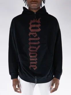 WE11DONE Felpe<FELPA HOODIE FLARE ZIP-UP Nero, Rosso