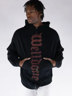 WE11DONE Felpe<FELPA HOODIE FLARE ZIP-UP Nero, Rosso